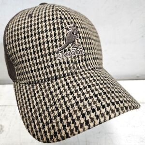 KANGOL Houndstooth Wool Blend S/M Fitted Hat Baseball Cap Brown Tan Unisex